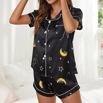 Moterų Šilko Satino Pižama Pižamos Nustatyti Trumpas Rankovės Sleepwear Pijama Pižama Kostiumas Moterų Miego Dviejų Dalių Komplektas Loungewear Plius Dydis