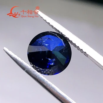 Mėlyna spalva Dirbtinis safyras 34# Apvalios formos deimantu įskaitant nedidelius įtrūkimus ir intarpų korundas prarasti akmuo perlas