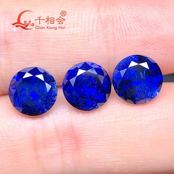 Mėlyna spalva Dirbtinis safyras 34# Apvalios formos deimantu įskaitant nedidelius įtrūkimus ir intarpų korundas prarasti akmuo perlas