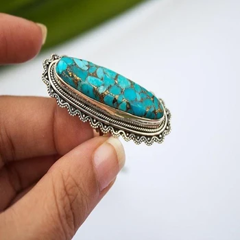 Mėlyna Turkio Spalvos Vestuvinis Žiedas Kūrybos Piršto Dekoratyviniai Žiedai Prabangus Žiedas Brangakmenio Žiedas Indijos Moterų Mados Žiedas Papuošalai