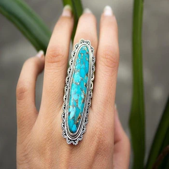 Mėlyna Turkio Spalvos Vestuvinis Žiedas Kūrybos Piršto Dekoratyviniai Žiedai Prabangus Žiedas Brangakmenio Žiedas Indijos Moterų Mados Žiedas Papuošalai