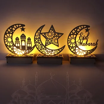 Mėnulis LED Žvakės Šviesos Ramadanas Eid Mubarakas Papuošalai Namo Medinė Lenta Kabo Pakabukas Islamo Musulmonų Įvykis Šalies Prekių