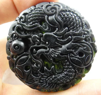Natūralaus akmens Kvarco kristalo Turquoises Kinijos juodas žalias ranka raižyti Dragon amuletas pakabukas 