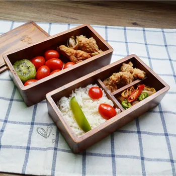 Natūralaus Medžio Priešpiečių Dėžutė Medinė Bento Lunchbox Maisto Konteineryje Japonijos Kelionės Mokykla Kempingas Priešpiečių Dėžutė
