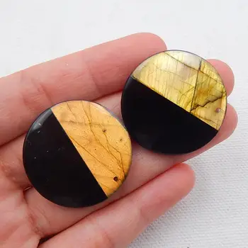 Natūralus Akmuo Labradoras,Obsidianas akmeniniai karoliukai Intarsia auskarai auskarai Nustatyti 30x5mm，12.4 g