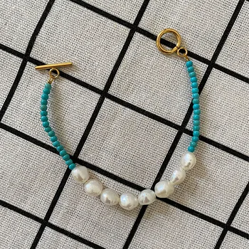 Nauja madinga vasaros susiuvimo karoliai gėlavandenių perlų turkio spalvos siūlėmis apyrankės moterims, apyrankė priedai 2021