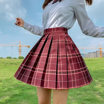 Nauja Vasaros Moterų Sijonai 2021 Aukšto Juosmens Mergina Klostuotas Sijonas Japonų Stiliaus Ponios Saldus Pledas Mini Sijonai Moterims
