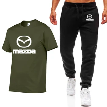 Nauja Vasaros vyriški trumpomis rankovėmis Mazda Automobilio Logotipu atsitiktinis Aukštos Kokybės Medvilniniai vyriški Marškinėliai+Kelnės Kostiumas 2vnt