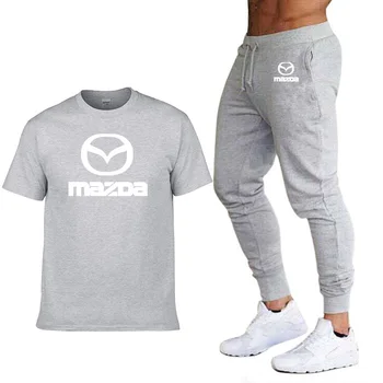 Nauja Vasaros vyriški trumpomis rankovėmis Mazda Automobilio Logotipu atsitiktinis Aukštos Kokybės Medvilniniai vyriški Marškinėliai+Kelnės Kostiumas 2vnt