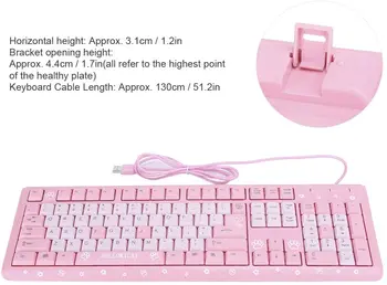 Naujas 104 Klavišai Animacinių filmų ROŽINĖ mielas dilimui USB Laidinė Klaviatūra Kompiuterio Priedas, skirtas Žaidimų membranos klaviatūra Mergaitėms