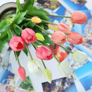 Naujas 5vnt Silikono Nekilnojamojo Touch Tulpių Puokštė Dirbtinės Gėlės Namuose Vestuvių Dekoravimas Flores Tulpių Kambarį Apdaila
