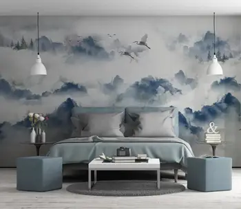 Naujas Kinų stiliaus abstraktus rašalo kraštovaizdžio fone miegamojo sienos tapetai freskomis