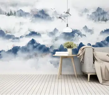 Naujas Kinų stiliaus abstraktus rašalo kraštovaizdžio fone miegamojo sienos tapetai freskomis