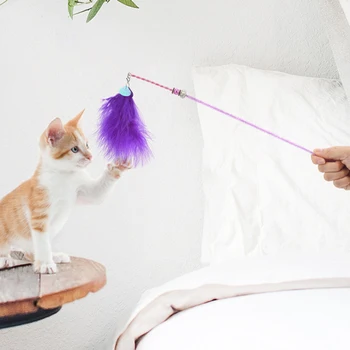Naujas Little Fairy Plunksnų Kristalų Vamzdis Bell Funny Cat Stick Mielas Juokingas Lauko Interaktyvus Kačiukas Žaislas