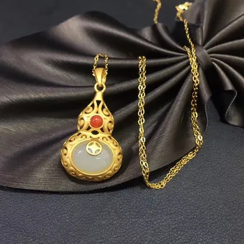 Naujas Mados Amatų Priėmimo Aukso Inkrustacijos Hetian Jade Moliūgas Karoliai Pakabukas Amuletas Sėkmės Papuošalai Dovana