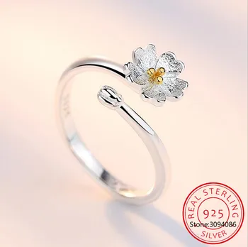 Naujas mados moterų Vyšnių žiedų 925 sidabro žiedai reguliuojamas angas temperamentas saldus aukso žiedų pumpurų žiedas populiarus juvelyrikos