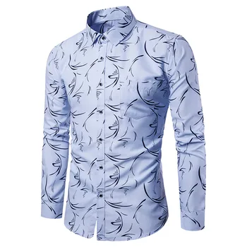 Naujas Vyrų Mados Mygtuką Žemyn Marškinėliai ilgomis Rankovėmis Slim Atsitiktinis Atspausdinta Marškinėliai Kasdien Aukštos Kokybės Patogūs Marškinėliai Chemise Homme 2021