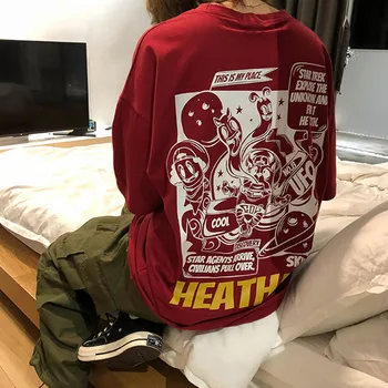 Negabaritinių marškinėliai Moteriška Y2k Viršūnes Tees Anime Trumpas Rankovės Harajuku Streetwear Hip-Hop Medvilnės Prarasti Kpop Moteris Drabužiai Plius Dydis