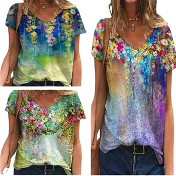Negabaritinių moteriški marškinėliai trumpomis Rankovėmis 3D Atspausdintas Moterų Top marškinėliai Vasaros Mados Nauji Aukštos Kokybės Prarasti Ponios Viršūnės S-5XL