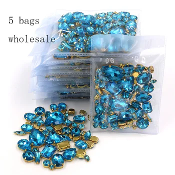 Nemokamas pristatymas Didmeninė 5 krepšiai mišrios formos siūti ant stiklo Ežero mėlyna aukso bazės strazdų 