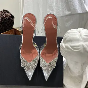 Nemokamas pristatymas mados moterų aukštakulniai sandalai lankas kristalų slingback nuotaka vestuvių batų šalis