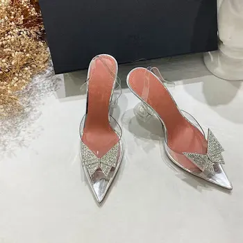 Nemokamas pristatymas mados moterų aukštakulniai sandalai lankas kristalų slingback nuotaka vestuvių batų šalis