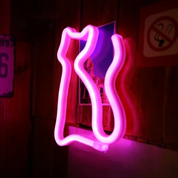 Neon Naktį Šviesos Katė Formos LED Šviesos Miegamojo Puošmena Vestuves Dekoravimo, Dovanų USB Baterija Šviesos Šventė Apdaila