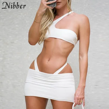 Nibber Beach Vacation Bikini Kostiumai Seksualus Tuščiaviduriai Off peties dirželis Pasėlių Viršuje, Sijonai, 2 Dviejų dalių Rinkiniai moteriški Drabužiai Vasarą