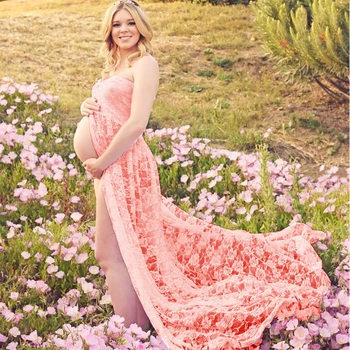 Nėriniai Motinystės Fotografija Suknelė nėščiai Moteriai Off Peties Matyti Per Vestidos Vasaros Paplūdimio Motinystės Suknelės fotosesiją