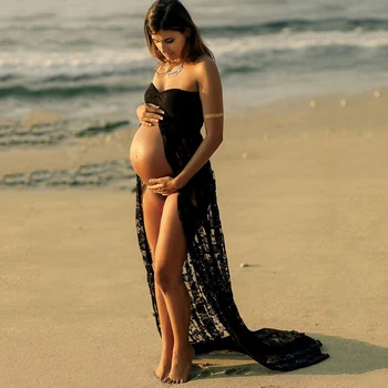 Nėriniai Motinystės Fotografija Suknelė nėščiai Moteriai Off Peties Matyti Per Vestidos Vasaros Paplūdimio Motinystės Suknelės fotosesiją