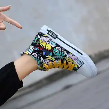 Nėrinių Vyrų Batų Pora Laisvalaikio Sneaker Hip-Hop Drobė Batai Tendencija 2021 M. Pavasarį Grafiti Avalynė Mažai Viršuje Vyrų Ėjimo Zapatos F2