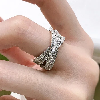 OEVAS Žiedas 925 Sterlingas Sidabro Putojantis didelių Anglies, Deimantų Kryžiaus Vestuviniai Žiedai Moterų Dalyvavimo Šalies Fine Jewelry