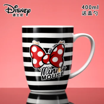 Originalus Disney Minnie Keramikos Vandens Taurė Cartoon Pieno Kavos Puodelį, Mergina, Mielas Puodelis Mados Dryžuotas Taurės Siųsti Puodelio Dangtelis Šaukštas