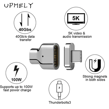 Originalus Upmely 24pins Magnetinio USB C Adapter Type C Jungtis PD 100W Didelės Spartos 10Gbp/s Duomenų Laidas C Įkrovimo Kabelis