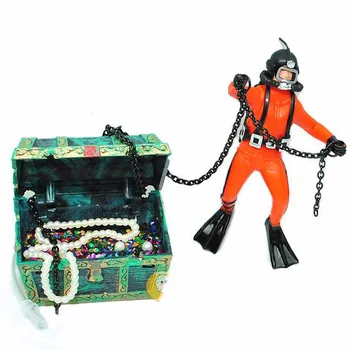 Oro Veiksmų Naras Akvariumas Lobių Skrynią Medžiotojas Dekoro Žuvų Bakas Frogman Paveikslas su Nuskendo Povandeninis Žemės scaping Ornamentu