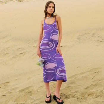Paisley Trikotažo Vasaros Suknelė Moterims Spageti Dirželis Seksualus Bodycon Moterų Namas Dėvėti Saulėtą Paplūdimio Šalis Suknelės Y2K Moteris Suknelė