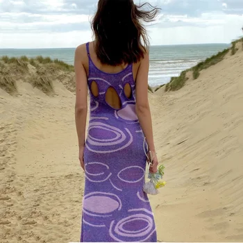 Paisley Trikotažo Vasaros Suknelė Moterims Spageti Dirželis Seksualus Bodycon Moterų Namas Dėvėti Saulėtą Paplūdimio Šalis Suknelės Y2K Moteris Suknelė