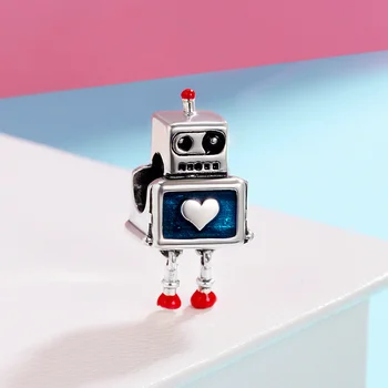 Pandach Mados 925 Sterlingas Sidabro Mielas Robotas Širdies Pakabukai tinka Žavesio Apyrankės Moterims Sterlingas Sidabro papuošalai C346