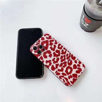 Paramos Red Leopard Print Telefono dėklas Skirtas iphone 11 Pro Max 12 mini XR XS Max X SE 2020 7 8 plius Galinį Dangtelį Mados Mielas Minkštas Rubisafe