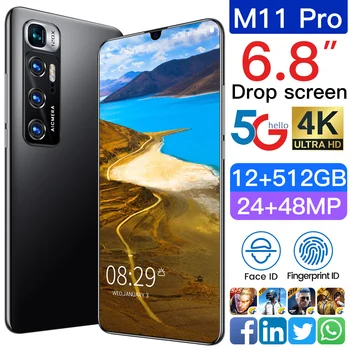 Pasaulinė Versija M11 Pro 6.8 Colių Smartfon, 5000mAh 12G 512 GB 24+48MP 10 Core Visą Ekraną, Paramą Veido Atspaudų ID Dual SIM 5G