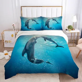 Patalynės komplektas, 3D skaitmeninis spausdinimas Jūros gyvūnų, rykliai, delfinai, banginiai 2/3pc antklodė padengti užvalkalas dvigulė lova nustatyti lapas antklodė padengti