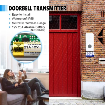 Pažangi Belaidžio ryšio 150M IP55 Vandeniui Doorbell Siųstuvas 38 skambėjimo Tonus Namų Nuotolinio Valdymo Muzika Doorbell Imtuvas