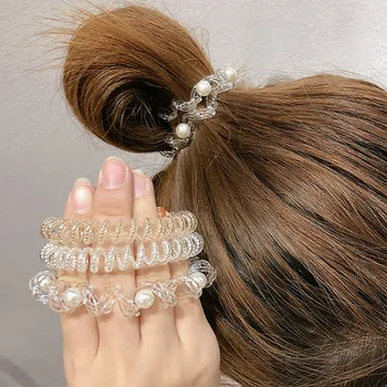 Pearl Hairbands Skaidrus Telefono Laido Plaukų Scrunchie Elastinga Hairband Scrunchies Merginos Plaukai Surišti Į Uodegą Turėtojas Plaukų Aksesuarai