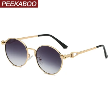 Peekaboo aukso vyrų akiniai nuo saulės apvalus veidrodis mėlyna vyrams uv400 metalo retro saulės akiniai moterims apskritimo formos vasaros priedai