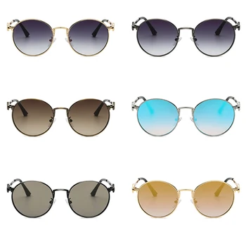 Peekaboo aukso vyrų akiniai nuo saulės apvalus veidrodis mėlyna vyrams uv400 metalo retro saulės akiniai moterims apskritimo formos vasaros priedai