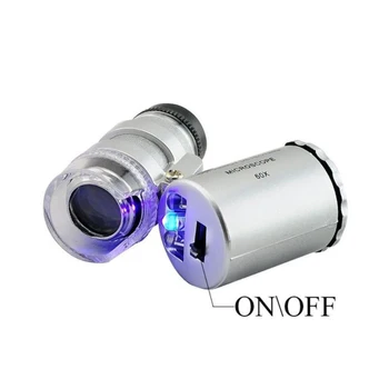 PINTUDY 60X Didinamąjį Loupe Papuošalai Juvelyrų Kišeninis didinamasis stiklas Kilpos Eye Monetų Led Šviesos Optiniai Prietaisai Mikroskopai 2021 Naujas