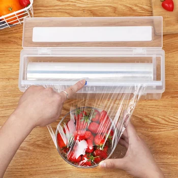 Plastiko Wrap Balionėlis Maisto Filmas Laikymo Dėžutė Su Skaidrių Cutter GRILIS Alavo Folija Lengvai Kankina Skaidrus PP Atveju, Virtuvė Organizacija