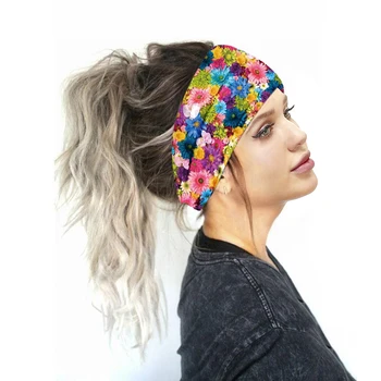 Platus Medvilnės Ruožas Moterų Kaspinai Gėlių Spaudinių Elastingas Plaukų Juostos Moterų Headwrap Turbaną Galvos Apdangalai Merginos Hairbands