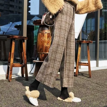 Pledas Kelnės Moterims Vilnonių Žiemos Mados High Street Laisvalaikio Prašmatnus Elegantiškas Liesas Aukštos Juosmens, Tiesios Kelnės Korėjos Harajuku Naujas