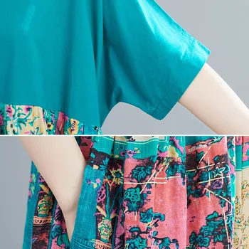 Plius Dydis 4XL 5XL 6XL Boho Suknelės Moterims 2020 M. Vasarą Naujų Meno Etninės Stiliaus Gėlių Spausdinti Sudurti Medvilnės Skalbiniai Maxi Suknelė Skraiste